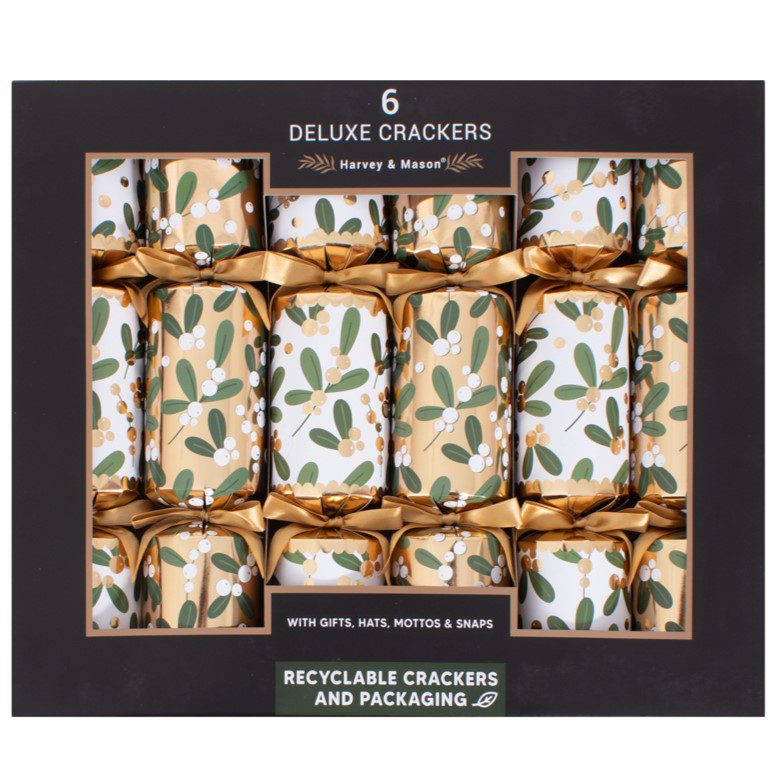 Harvey & Mason 6 Deluxe Gold Mistletoe Christmas Crackers 5015302182540